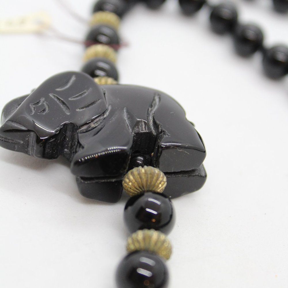 Black Onyx Elephant beaded long necklace